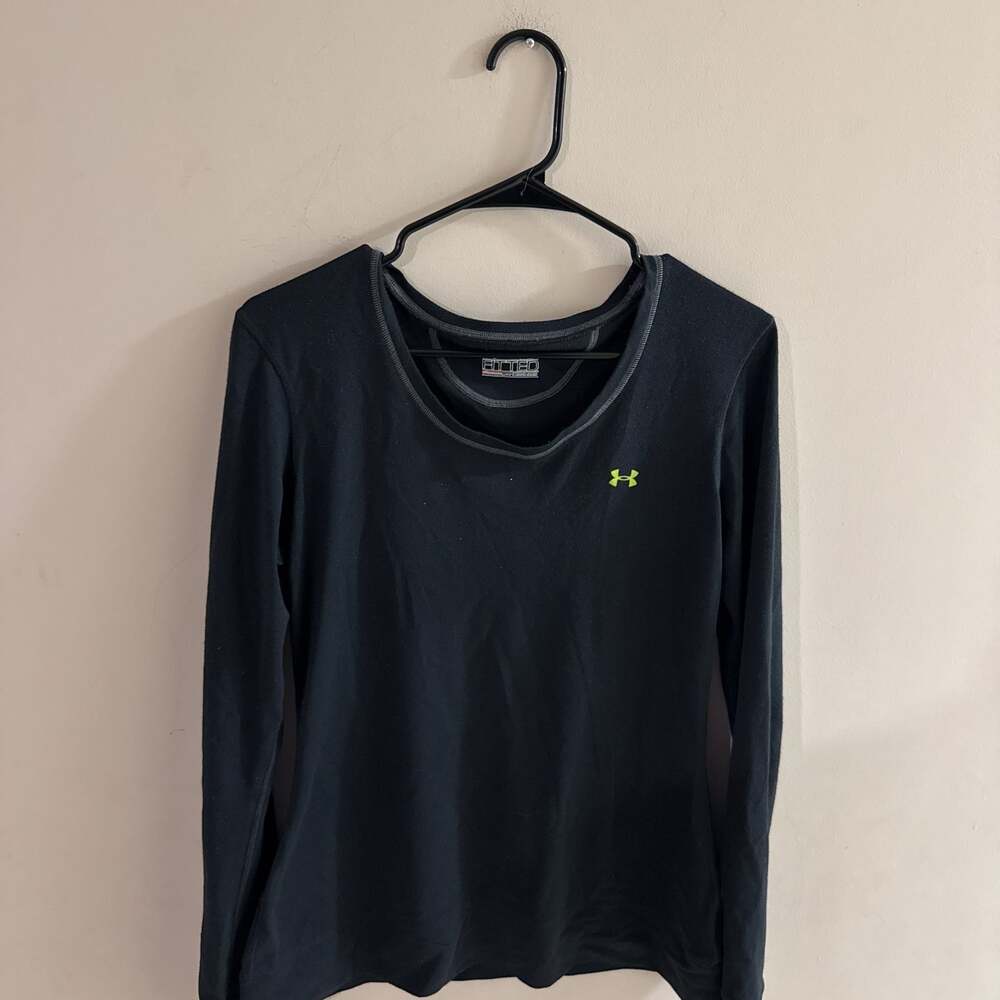 Under Armour Long Sleeve Fitted Performance Shirt - Black with Neon Logo